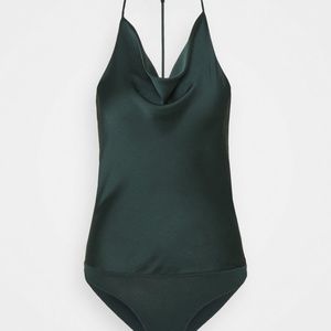 NEW A&F Satin Cowlneck T-Strap Back Bodysuit - Green